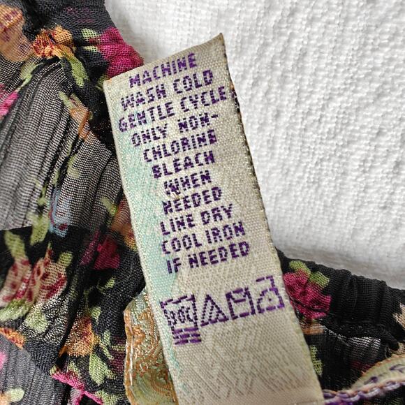 American Rag Vintage Sheer Black Floral Rose Top Size XL Boho - Picture 7 of 8